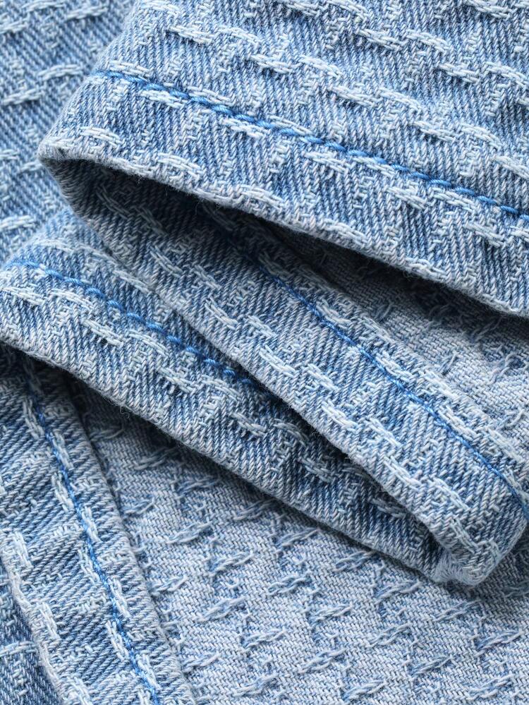 Men's Textured Denim Washed Casual Suit, Spring/Summer