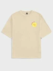 Claim Dot 男士休闲清新红柠檬印花修身T恤，适合日常和假日穿着 - 杏色 - 查看 2