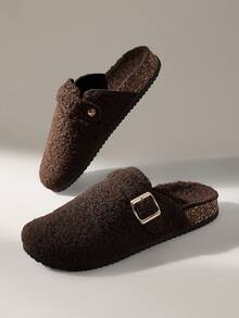 Solecia 女士搭扣设计休闲仿毛皮圣诞节拖鞋 - 咖啡 - 查看 6