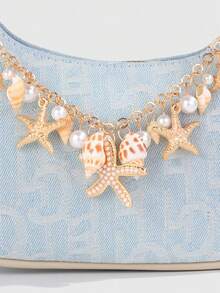 ROMWE Fairycore 1Pc Seashell Ornament For A Holiday-Style Starfish Shell Chain Bag, Marine Tail Conch Beach Keychain, Suitable For Matching With A Small Square Bag When Out On Vacation. - color - View 5