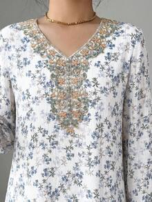 Yasmyna 女士优雅碎花连衣裙 - 藍色 - 查看 4