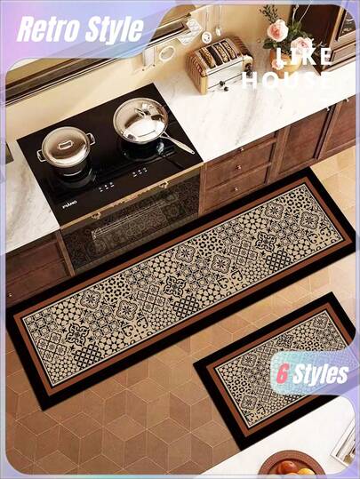 SHEIN 1Pc Frame Plaid Pattern Kitchen Mat, Gel Cushion Anti-Fatigue Floor Carpet, Absorbent Kitchen Rug And Mat, Simple Gel Soft Rubber Floor Mat For Kitchen, Bathroom, Entryway, Laundry Room