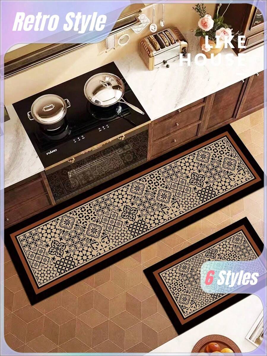 SHEIN 1 Thảm bếp họa tiết kẻ caro, thảm trải sàn chống mỏi, thảm trải sàn thấm hút, thảm trải sàn cao su mềm đơn giản cho nhà bếp, phòng tắm, lối vào, phòng giặt ủi