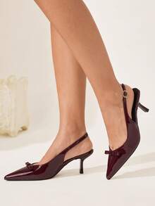 CUCCOO CHICEST Giày cao gót nữ mũi nhọn, thiết kế khóa cài, trang trí nơ, phù hợp mang hàng ngày, thời trang. - Màu Đỏ Sâu - Xem 6