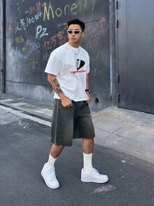 DAZY 男士水洗做旧黑色牛仔短裤，夏季 - 黑色 - 查看 3