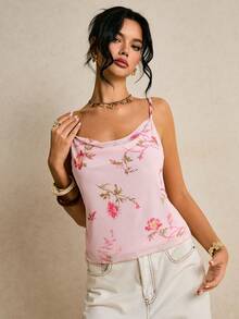 Poéselle 女士休闲碎花露背吊带背心，适合夏季度假 - 彩色 - 查看 6