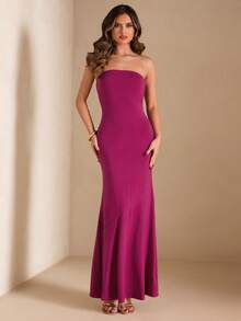 SHEIN BAE Women's Purple Strapless Backless Mermaid Dress, Spring/Summer,Summer Dresses For Women - Purple - View 3