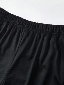 SHEIN Bolty 1 件装青少年男童图案抽绳腰网眼短裤，适合上学、春季穿着、青少年男童服装、青少年男童外套、春季返校季 - 黑色 - 查看 5