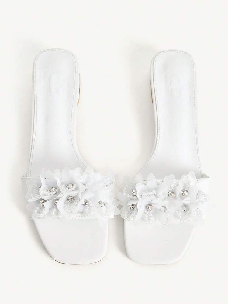 CUCCOO CHICEST Women's Fashionable & Elegant Rhinestone 3D Flower Decorated Flat Sandals, Summer Summer Shoes Wedding Shoes Bride Shoes