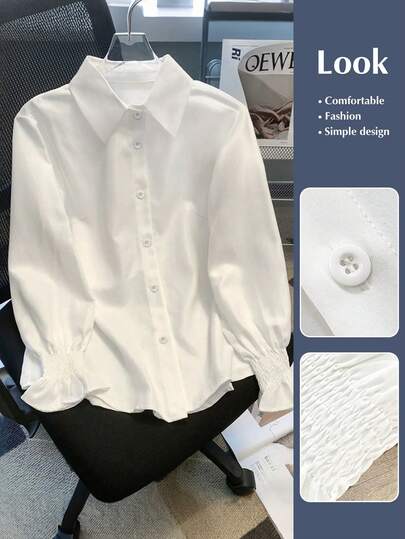 GlowEve CURVE Plus Size Women's Solid Color Button Cuff Design Long Sleeve Shirt Professional Blouse Cotton Blouse White Blouses Elegant Women Dress Shirts Linen Elegant Shirts