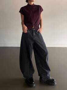 DAZY Women's Loose Fit Patchwork Cowboy Flared Jeans, Casual Street Style, Spring/Summer - Grey - View 5