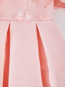 Blush Pink Summer Elegant Cocktail Off-Shoulder Embroidered Mesh Asymmetric High Low Dress For Tween Girls,Suitable For Parties And Outings - Pink - View 3
