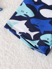 SHEIN 男童卡通鲨鱼印花泳衣套装，适合海滩游泳和玩耍 - 彩色 - 查看 7
