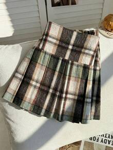 Comfortcana Chân váy xếp ly kẻ caro thường ngày cỡ lớn dành cho nữ, màu hồng, mùa thu/đông - Nhiều màu - Xem 8