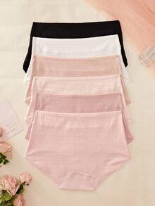NudeFit 6pcs Plus Size Women Solid Color Textured Fabric Comfortable Briefs - Multicolor - View 2