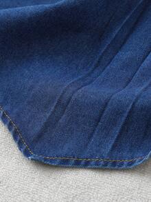 EMERY ROSE 女士V领纽扣设计不对称下摆休闲无袖牛仔上衣 - 藍色 - 查看 6