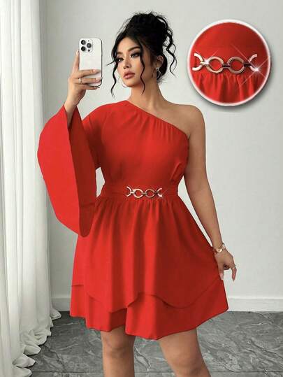 Elenzga 大码女士优雅红色编织面料迷你连衣裙，腰部饰有精美装饰，适合通勤、约会、派对、毕业典礼、节日、情人节、音乐节、母亲节、万圣节、感恩节、复活节、国庆节、舞会、约会派对、婚礼季、户外活动等场合。