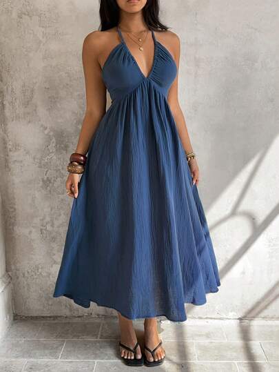 SHEIN Women's Denim Extra Long High Slit Dress