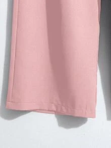 Lyxana 女士优雅通勤纯色口袋装饰腰带阔腿裤 - 泡泡糖粉 - 查看 6