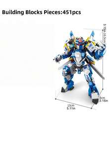 Conjunto de Blocos de Montar Robô - Modelo de Mech Cavaleiro Voador, Brinquedo Montado Azul e Branco para Colecionadores, Contagem de Peças: 451 peças - Multicolorido - Visão 4