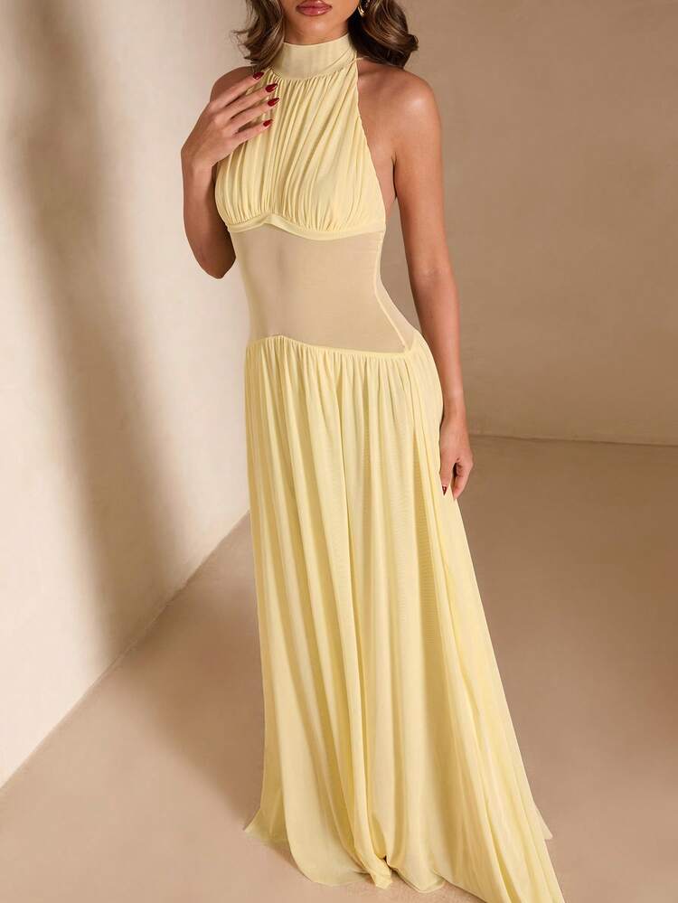 yellow sheer dress Gabrielle Union's Was A Modern Version Of This '90s Kate Moss' Look dress with an asymmetrical hem SHEIN BAE Women's Yellow Halter