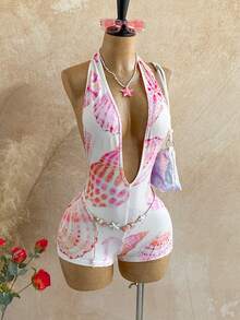 Soleia Mono sin espalda con estampado de conchas marinas para vacaciones en la playa de mujer - Multicolor - Ver 6