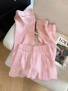 GlowEve 女士优雅垂褶面料仿门襟设计，裤脚收口，职业装，高品质学生/教师装，适合情人节、复活节、劳动节、旅行、春夏穿着。 - 粉色 - 查看 4