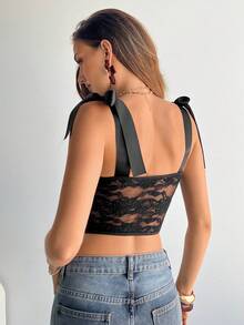 Aloruh 女士黑色蕾丝性感吊带背心 - 黑色 - 查看 2