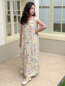 Dazy Kids Tween Girls Sleeveless Ditsy Floral Dress, Summer - Grey - View 6