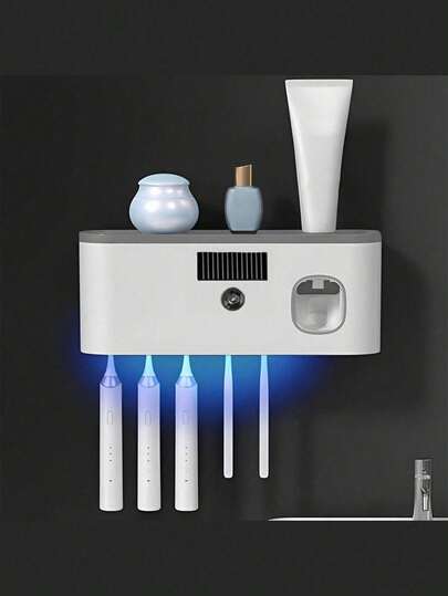 1PC UV Toothbrush Sterilizer With Storage Box, Toothbrush Holder, Sterilization And Timing Functions, Rechargeable Wireless Wall-Mounted Toothbrush Sterilizer, Suitable For Bathroom, Back To School Essential