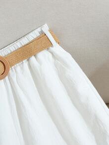 GlowEve 女士休闲棉麻腰带宽松裤，夏季 - 白色 - 查看 4