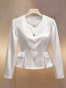GlowEve CURVE Plus Size Women's Elegant U-Neck Long Sleeve Blouse, Suitable For Commuting In Early Spring - Apricot - View 8