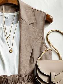 Franclia 女士夏季两件套，荷叶边系带短裤，适合通勤、日常穿着，优雅时尚。夏季女装，圣诞节、新年装扮，派对、海滩、优雅休闲、浪漫、情人节、约会、毕业季，时尚休闲通勤装，商务办公装，百搭休闲日常装，都市教师职业装，亚麻套装，女士夏季棕色服装，优雅夏季服装，时尚服装，女士夏季棕色亚麻短裤套装 - 棕色 - 查看 7