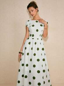 Poéselle 女士波点印花船领露背休闲连衣裙 - 綠色 - 查看 3