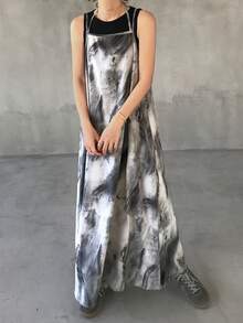 FRIFUL 女士无袖扎染渐变宽松A字休闲连衣裙 - 灰色 - 查看 6
