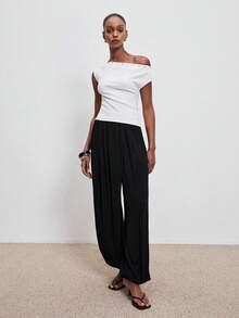 ATUI Studio 时尚性感露肩串珠修身针织夏季女式上衣 - 白色 - 查看 2