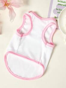PETSIN 1pc Cup Cat Print Pet Vest, Breathable And Skin Friendly, Pink And White Style - Multicolor - View 2