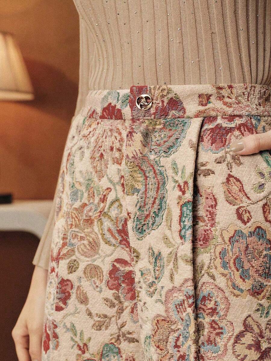 Anewsta Spring French Romantic Jacquard Shorts, Women's Elegant Outfit, High Waist Commuter Chic, Valentine's Day - Multicolor - View 1