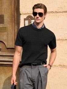 Manfinity CityGents Men's Solid Color Knitted Short Sleeve Top - Black - View 1