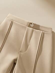 SHEIN 女童优雅休闲直筒裤，适合日常休闲外出穿着 - 杏色 - 查看 9