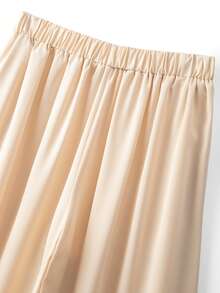 GlowEve CURVE Plus Size Women's New 2-Piece Set, V-Neck Chiffon Ruffle Tie Bow Blouse And Loose Pants, Spring/Summer - Apricot - View 8