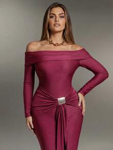 Nuvra 女式长袖双层收腹塑身衣，带衬里，收腰提臀，全长塑身衣 - 中紫紅色 - 查看 2