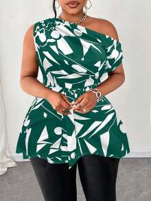 Maweii 大码女式无袖不对称下摆系带修身衬衫，休闲通勤日常度假穿着，春夏秋季 - 彩色 - 查看 1