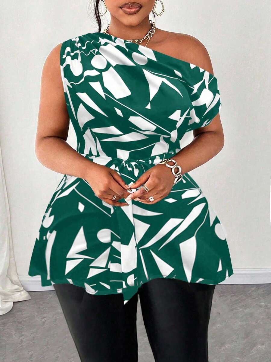 Maweii 大码女式无袖不对称下摆系带修身衬衫，休闲通勤日常度假穿着，春夏秋季 - 彩色 - 查看 1