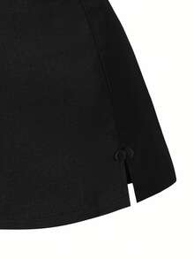 SHEIN Elladie kids Zweiteiler im asymmetrischen Design für Kleine Mädchen, eleganter Khaki-Rock-Anzug - Schwarz - Übersicht 8