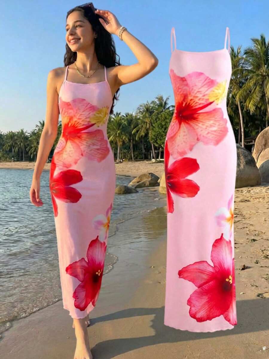 Đầm đi nghỉ mát dáng ôm in hoa cho bé gái tuổi teen, thiết kế thoải mái và tối giản. Đầm hoa dài mùa hè, đầm dài họa tiết hoa, đầm dài đi nghỉ mát cho bé gái, đầm Hawaii, đầm hồng mùa hè, đầm dài mùa hè cho tuổi teen, đầm nhiệt đới cho tuổi teen, đầm maxi đi biển cho nữ. - Hồng - Xem 1