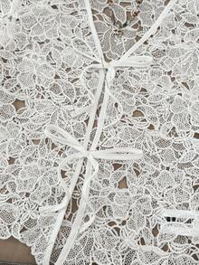 Blusa de manga corta con bordado y calado, de tejido sólido blanco, elegante y encantadora para adolescentes - Blanco - Ver 6