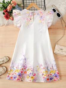 SHEIN 少女仿领短袖印花连衣裙 - 淡紫色 - 查看 2