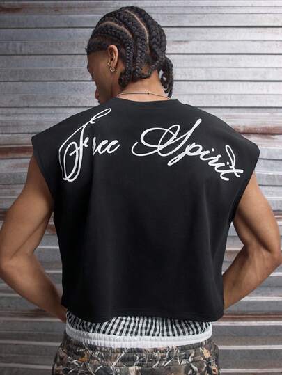 AXEPEAK 男士休闲字母印花宽松圆领背心，夏季