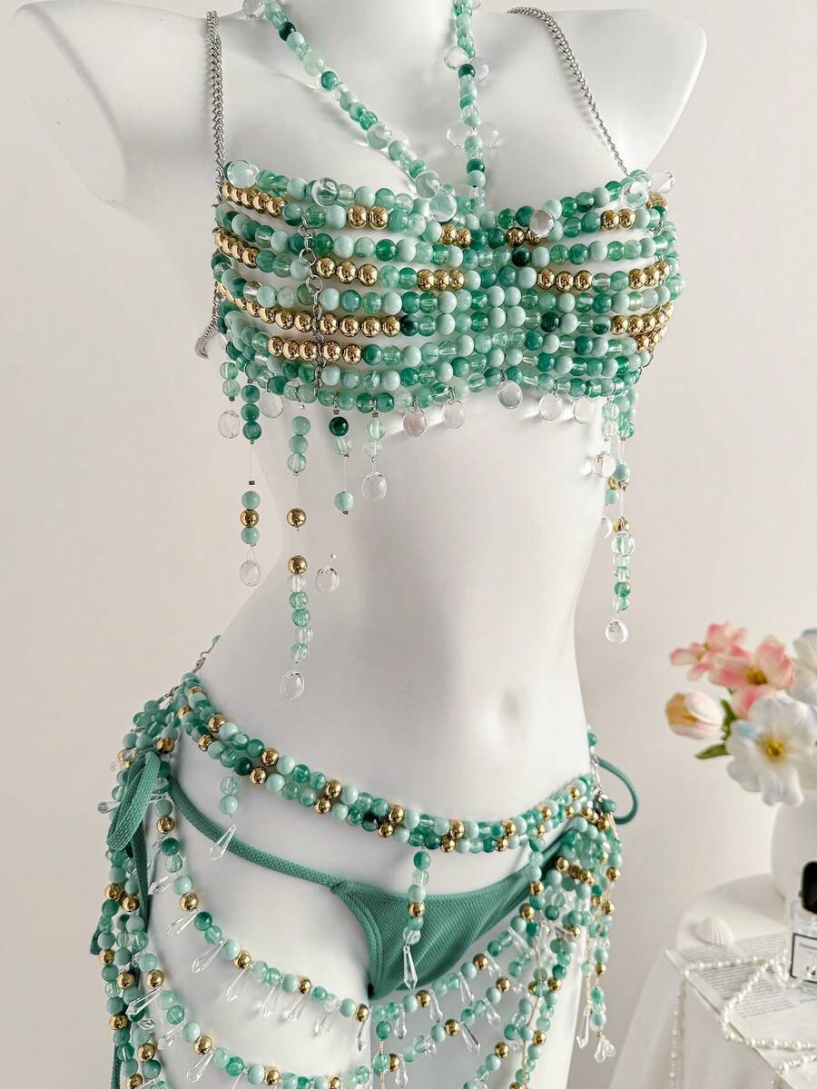 Elamini Bộ đồ bơi 2 mảnh đính hạt cho nữ, Bộ đồ bơi nữ, Bikini đi biển mùa hè 2026, Trang phục mùa hè cho nữ, Váy đi biển, Trang phục đi biển cho nữ, Trang phục nghỉ hè thanh lịch, Trang phục đi nghỉ mát cho nữ, Đồ bơi, Áo tắm cho nữ, Trang phục đi biển, hồ bơi, dự tiệc, trang phục mùa xuân/hè kiểu nữ thần, Đồ bơi đính hạt, Bikini đính hạt, Trang phục khiêu vũ, Trang phục nàng tiên cá, Trang phục đi nghỉ mát, Phong cách Boho, Gợi cảm, Trơn, Kẻ sọc, Thường ngày - màu xanh lá - Xem 1